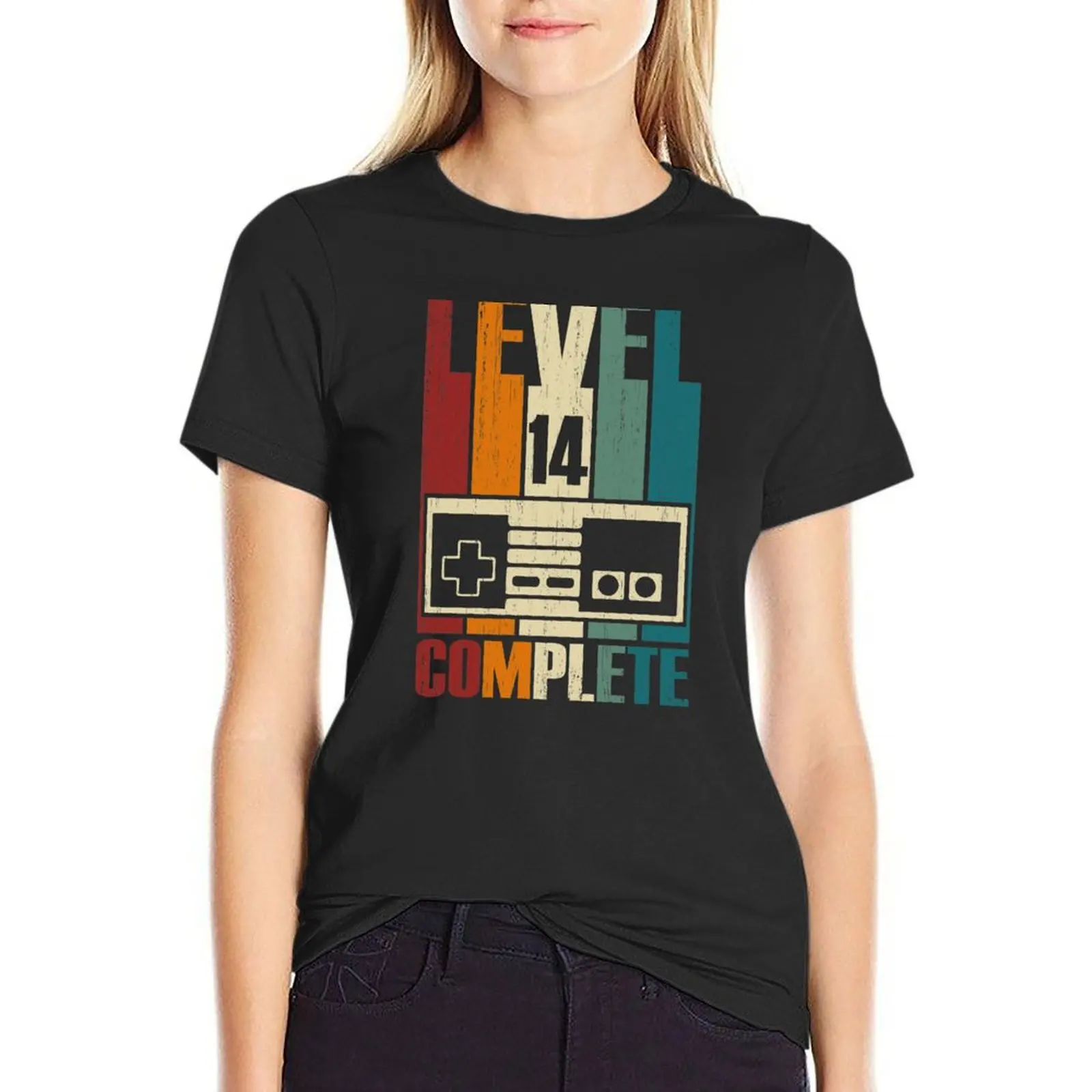 Level 14 Complete - 14th Wedding Anniversary Gift Fathers Day Gamer Dad T-Shirt hippie clothes kawaii clothes female tops Women