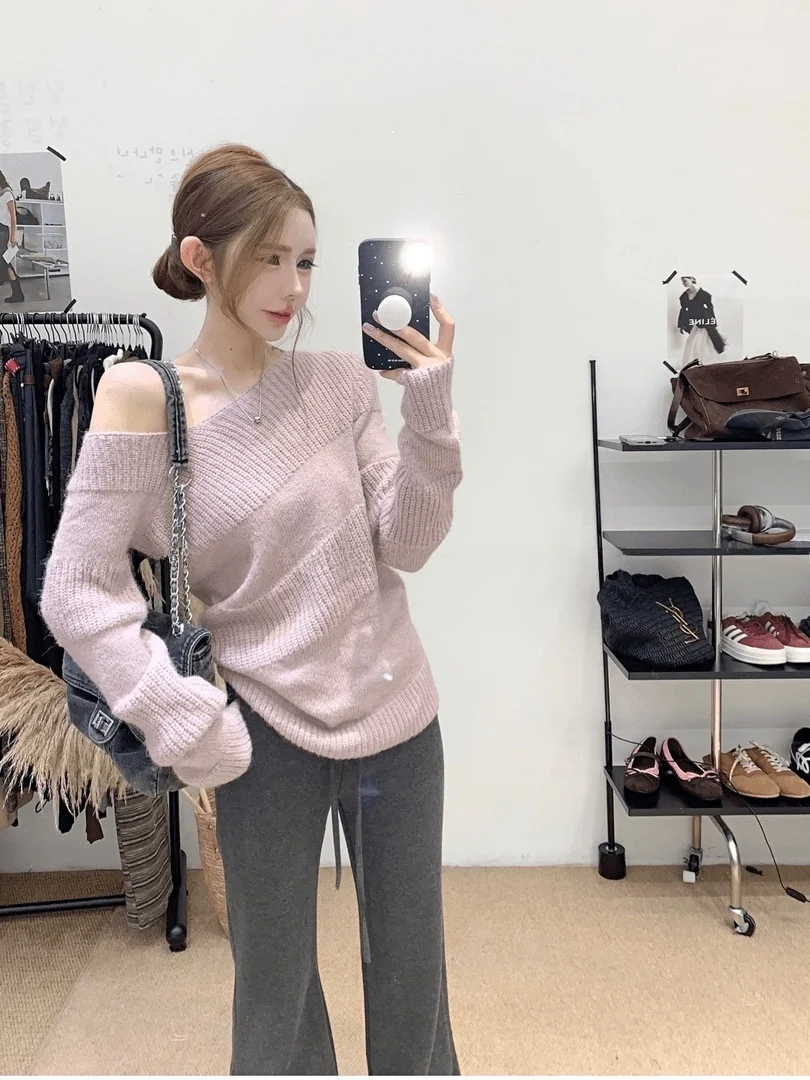 

Korean Sle Lazy Soft Cozy Women's Sweater Spring New Loose Slim Knitted irt ular Faion Women's Wear Long Sve V-Ne