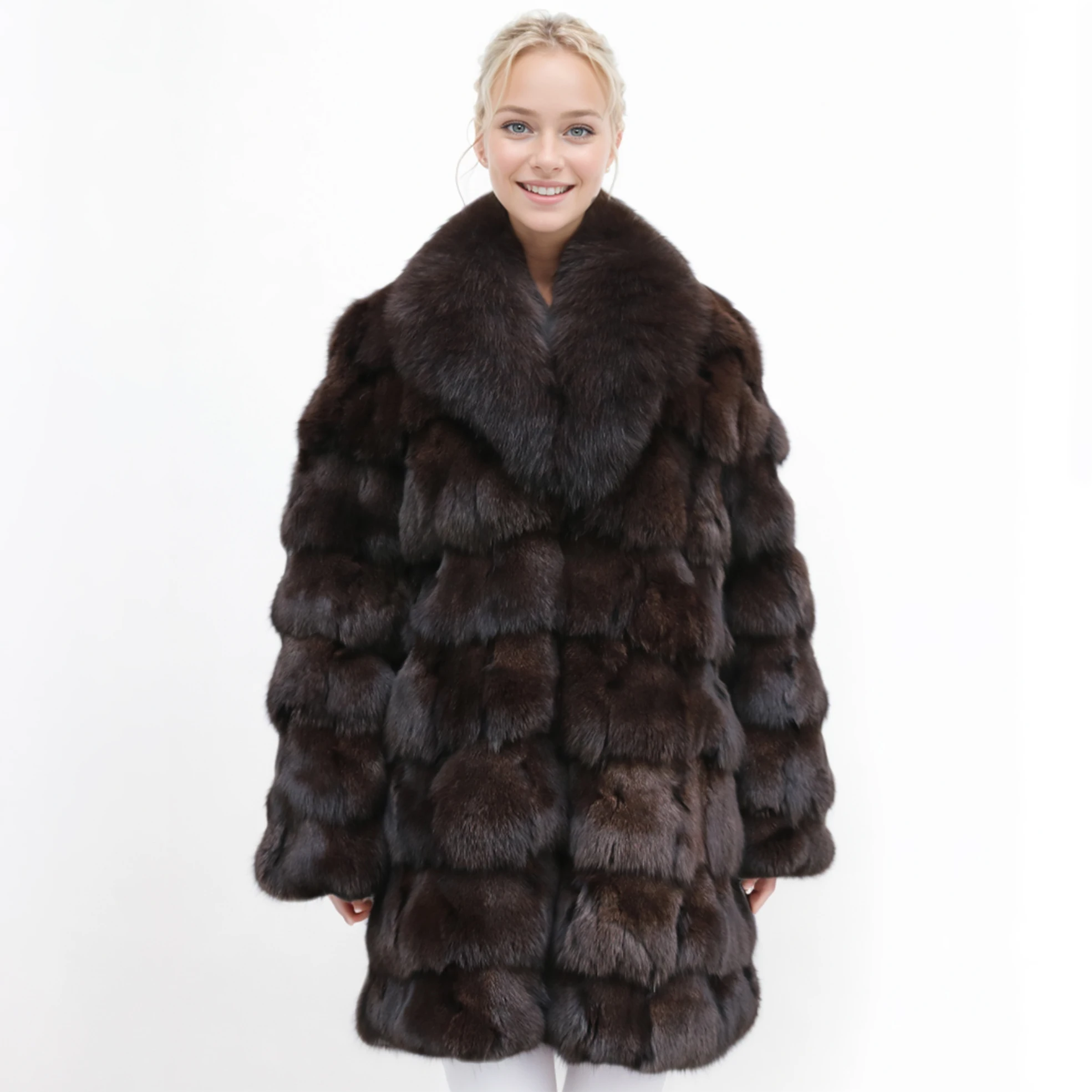 

Новинка 2025 года, стильная женская шуба из натурального лисьего меха, длинная куртка из натурального меха с отложным воротником, толстая теплая модная верхняя одежда, зимняя одежда