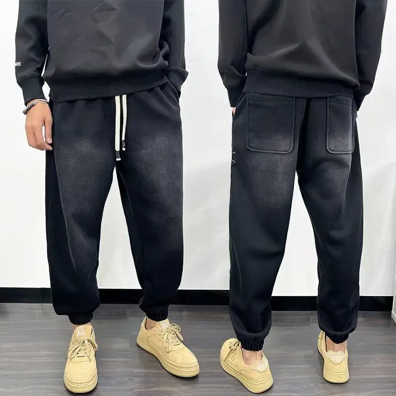 

Новые мужские вельветовые брюки 2025 года на флисовой подкладке, повседневные, свободные, на молнии, в стиле Harlan, модные, в полоску, осенне-зимние, модные