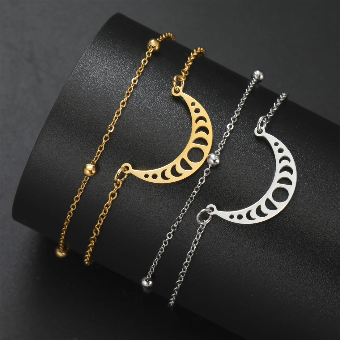 1pc Hollow Moon Phase Bracelets for Women Stainless Steel Gold Silver Color Witch Crescent Bracelet Amulet Jewelry Gift