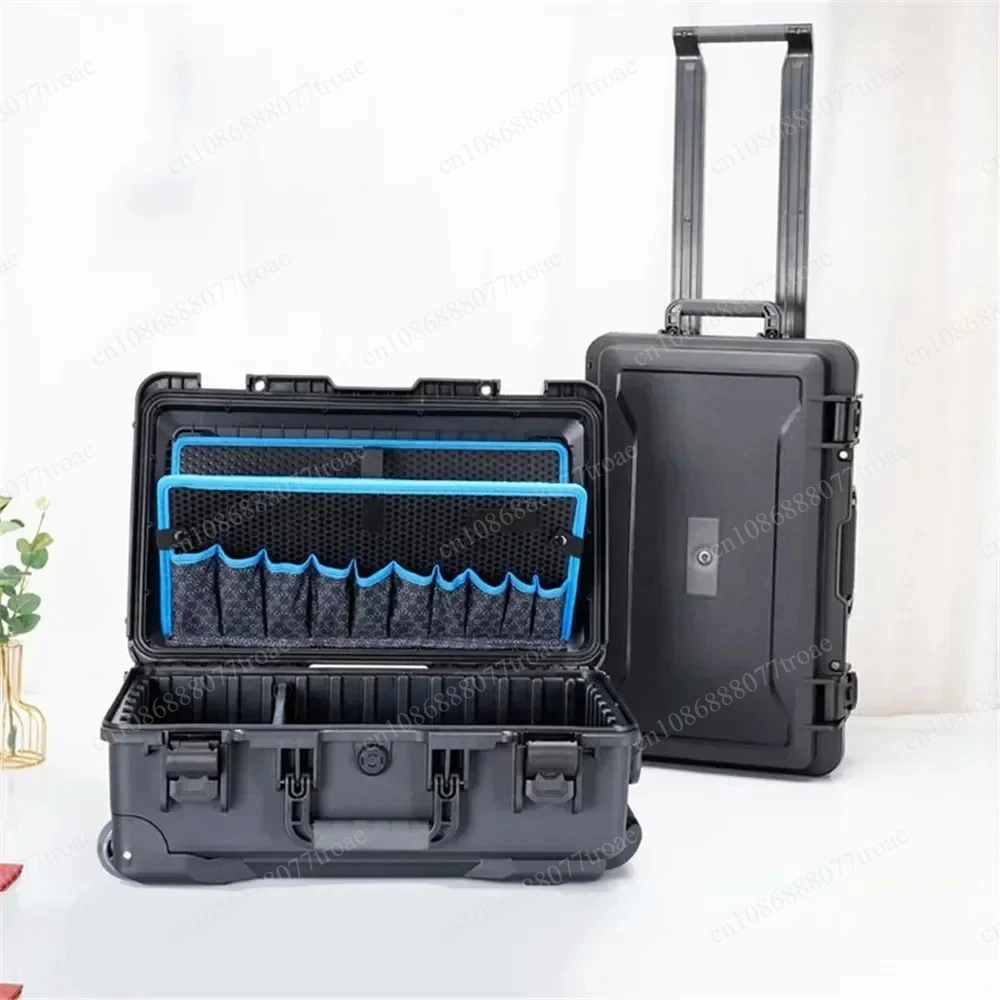 Tool Box Outdoor Hard Case with Trolley Pocket Boards Wheel Electrician Tools Chest Organizers Electric Drill Garage Storage