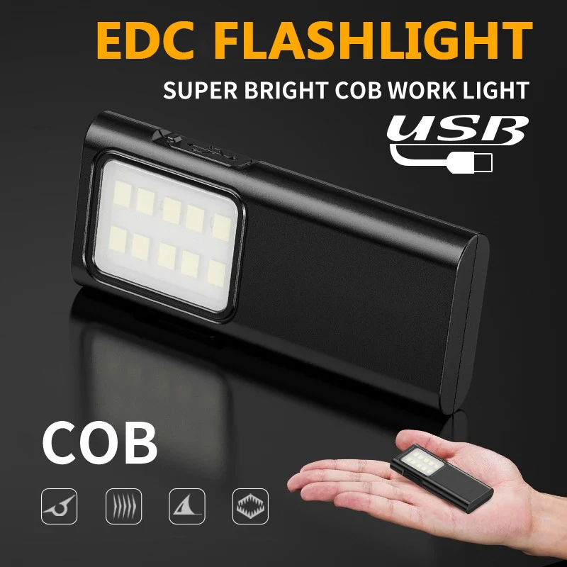 Portable COB Flashlight Work Light USB Rechargeable LED Flashlight Super Bright Camping Waterproof Car Repair With Pen Clip