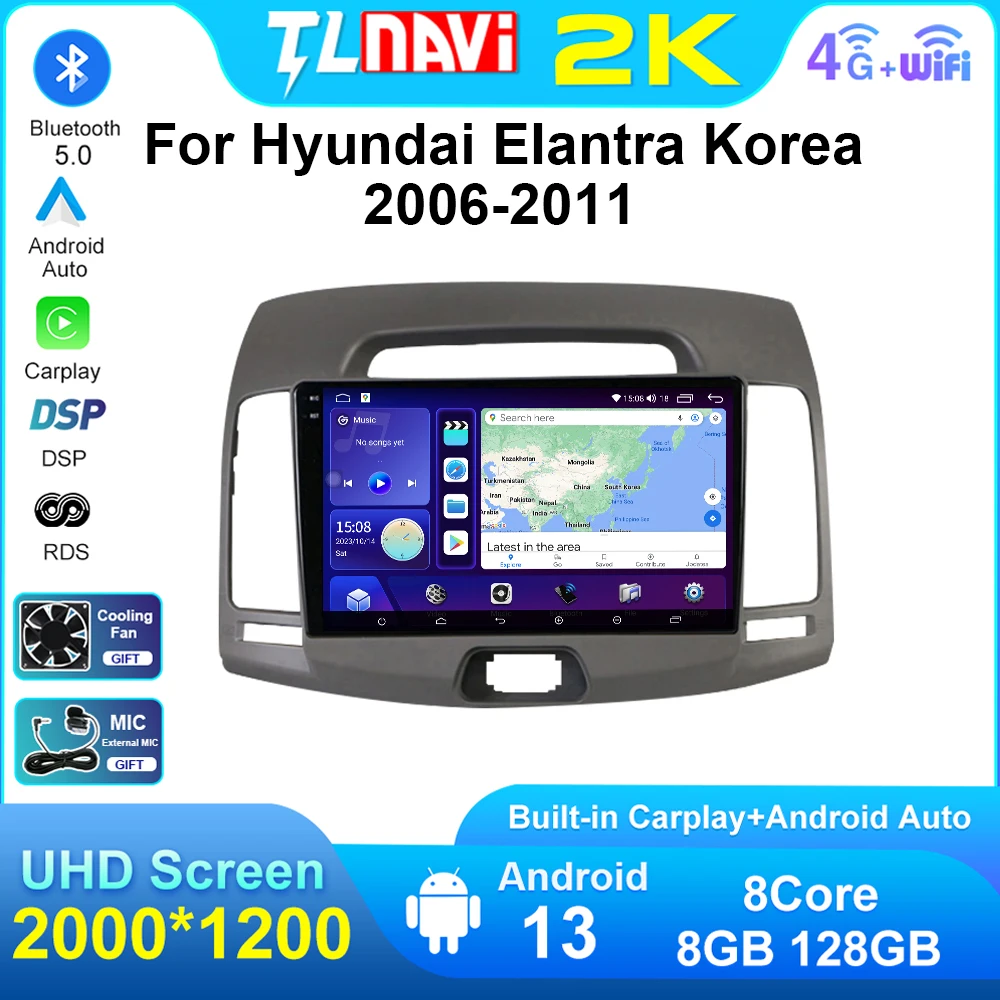 For 2006 2007 2008 2009 2010 2011 Hyundai Elantra Android AUTO Car Radio Carplay Multimedia Stereo Player GPS Navigation Stereo