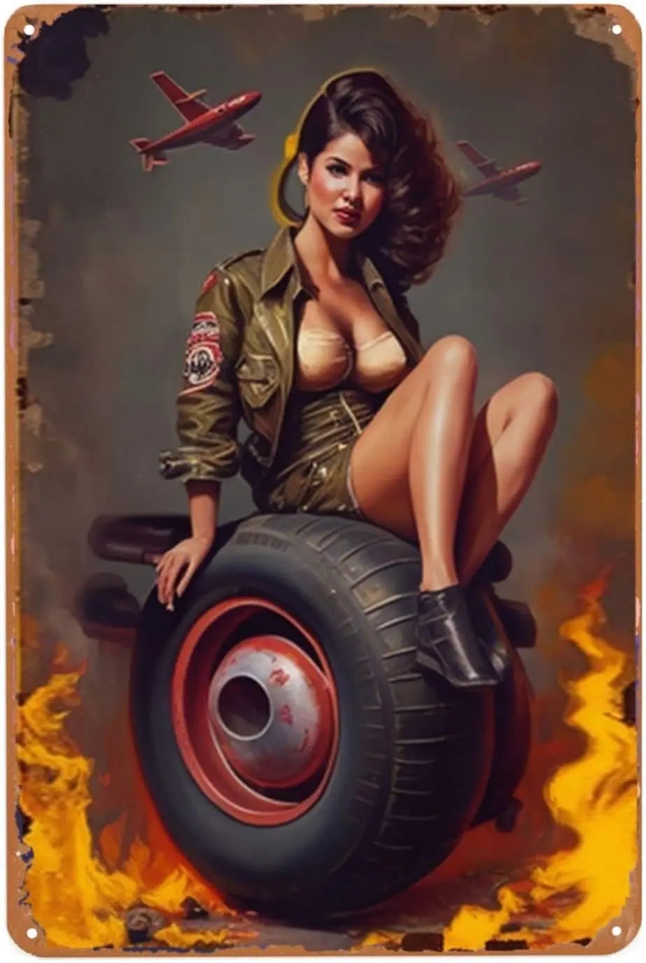 Letrero Metálico de Aviación Militar - Arte de Pared Vintage de Aviones de Guerra para Decoración de Cuarto de Hombre o Garaje, Placa Metálica Rústica para Cafetería con Diseño de IA