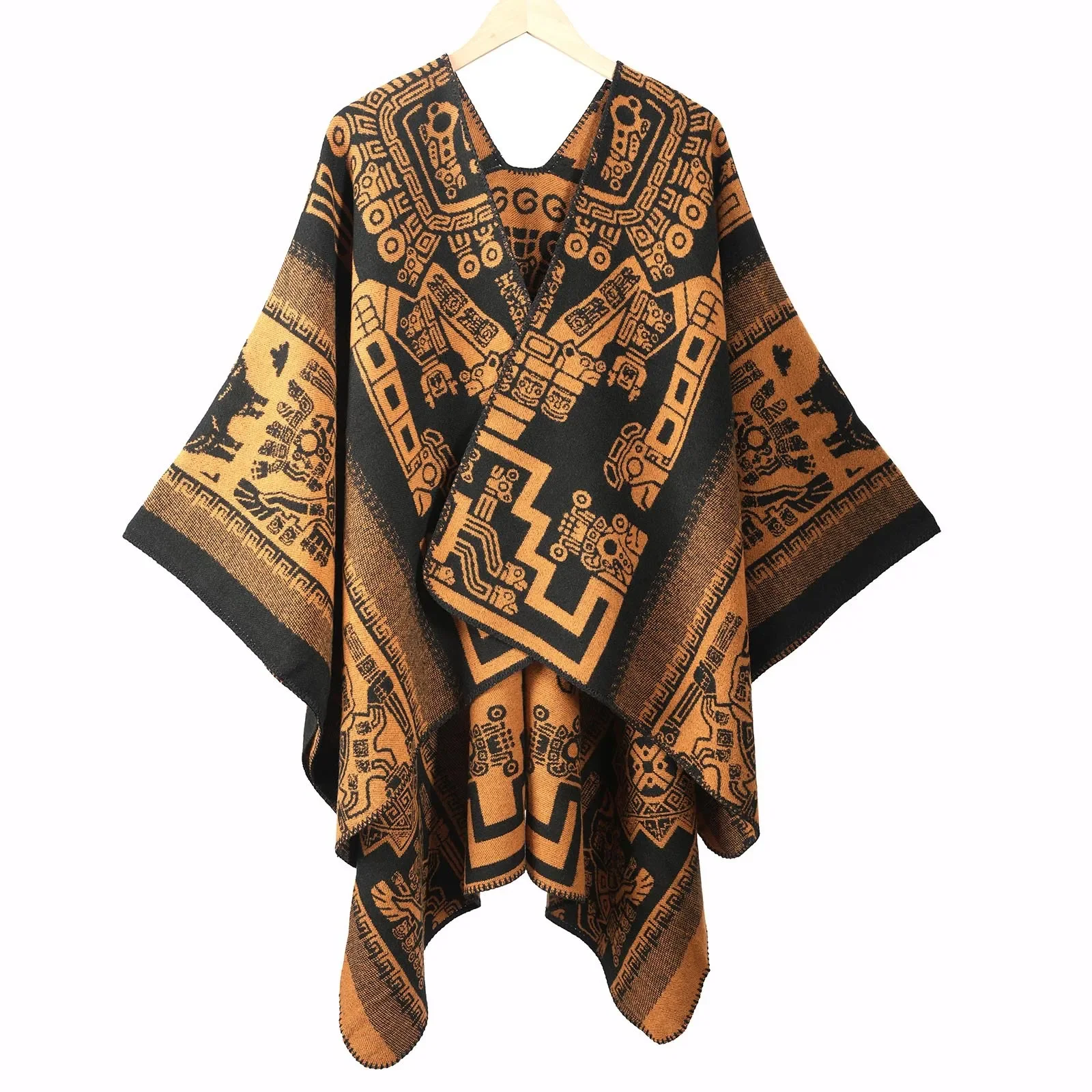 

Poncho Vintage Trendy Split Front Men's Warmth Cloak Thickened Capelet New Arrival for Road Trips and Travel Cape P2