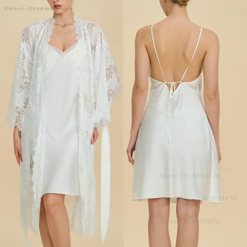 

Комплект кружевного белья: пеньюар, ночная сорочка на бретельках, сексуальный прозрачный халат-кимоно, домашнее платье