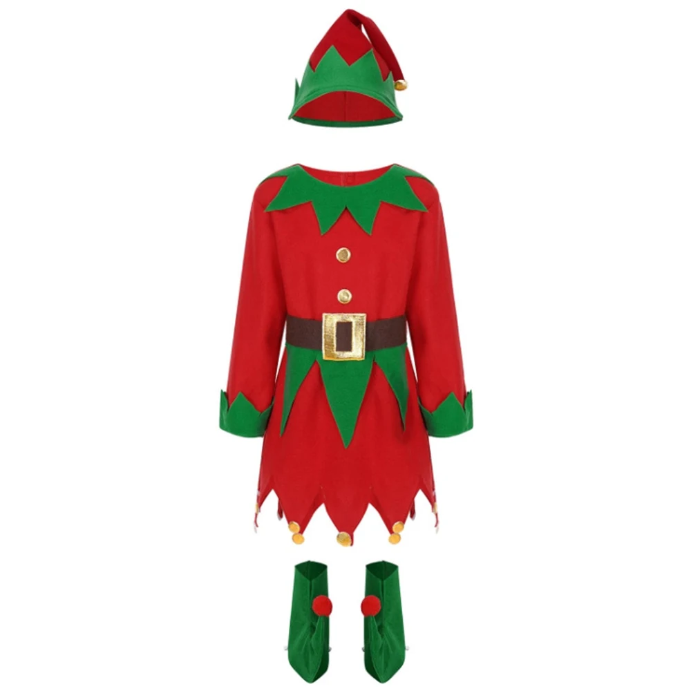 Christmas Red Elf Costume Cosplay Family Carnival Party New Year Fancy Dress Men And Women Girls Boys Xmas Suit Santa Claus Set