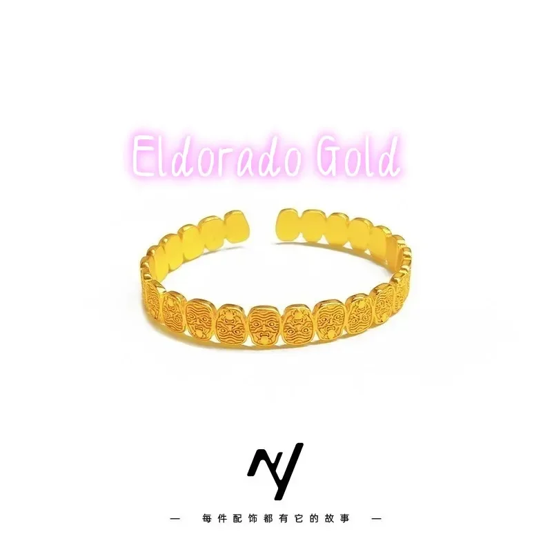 

Золотой браслет Eldorado Luxury 24K 9999 пробы, чистое золото, открытый, в ретро-стиле, этнический дизайн