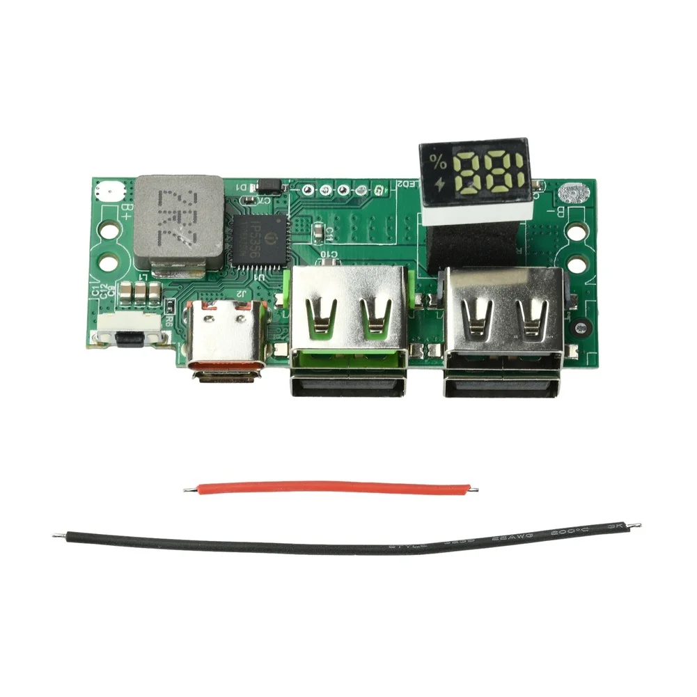 IP5356 Power Bank With Digital Display For DIY 3.7V Battery Projects Supporting PD QC Fast Charge 6 Ports Green