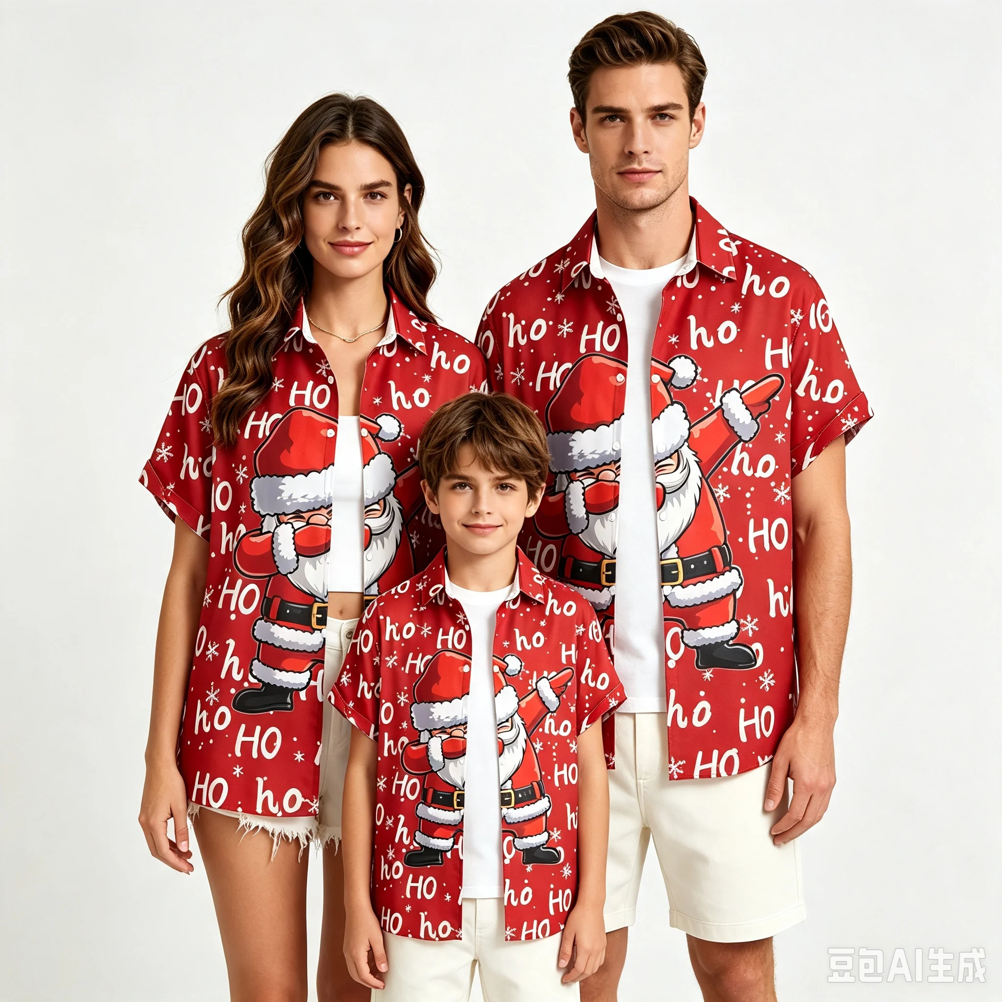 Family Matching Hawaiian Shirt, Christmas Santa Claus Beach Palm Tree Print Short Sleeve Button Down Shirt, Tropical Summer