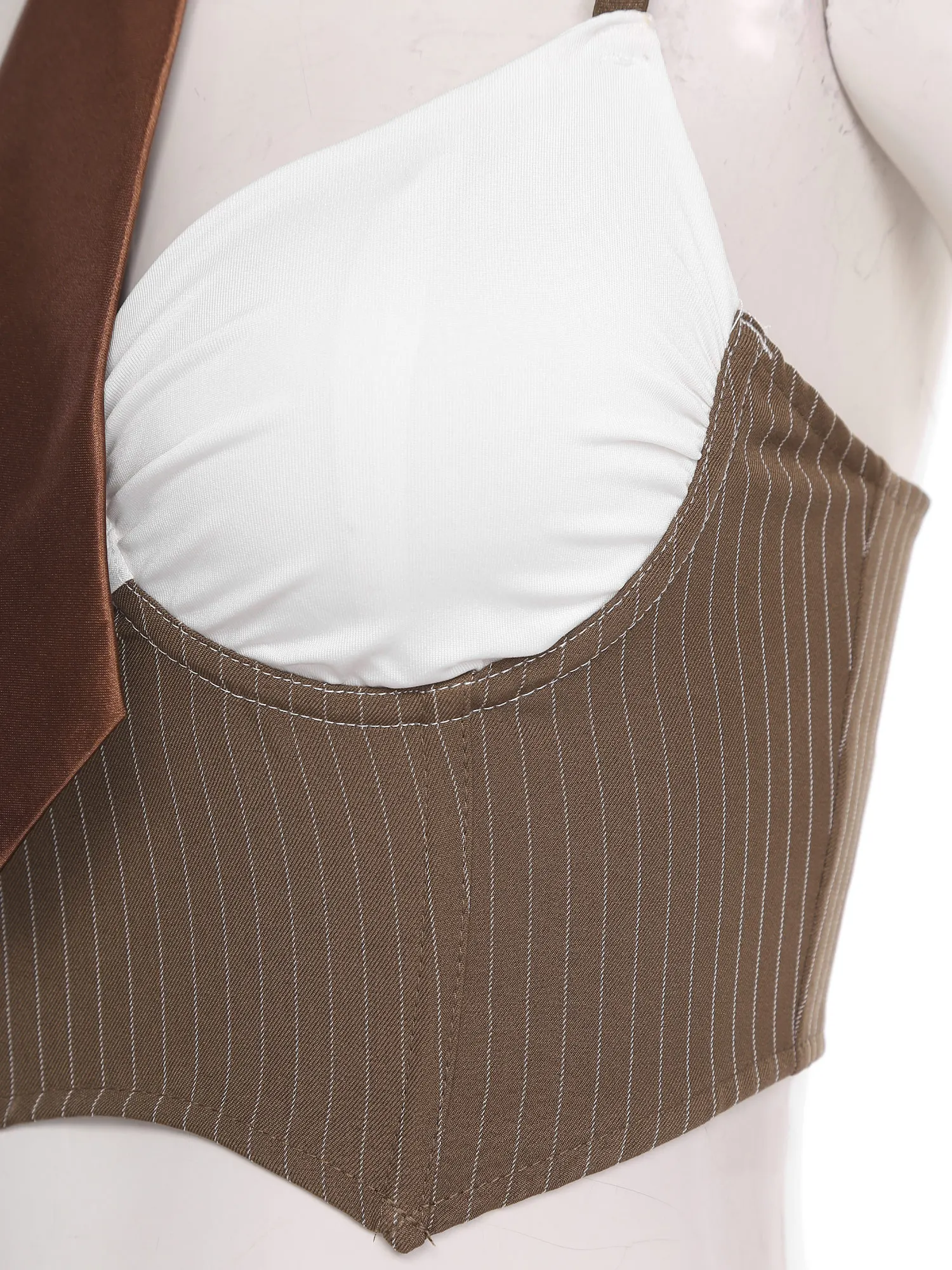 

Womens Fashion Color Block Camisole with Detachable Collar And Necktie Push-up Underwire Back Lace-up Sling Corset Tank Top