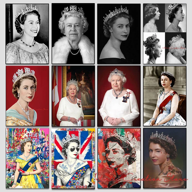 Elizabeth II of England Queen Posters Abstract Graffiti Canvas Painting and HD Prints Wall Art Pictures Living Room Home Decor