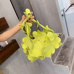 Fashion Korean Petal Underarm Bag 3D Flower PU Leather Armpit Purse Shoulder Bags Women Solid Color Fabric Hobos Crossbody Bag