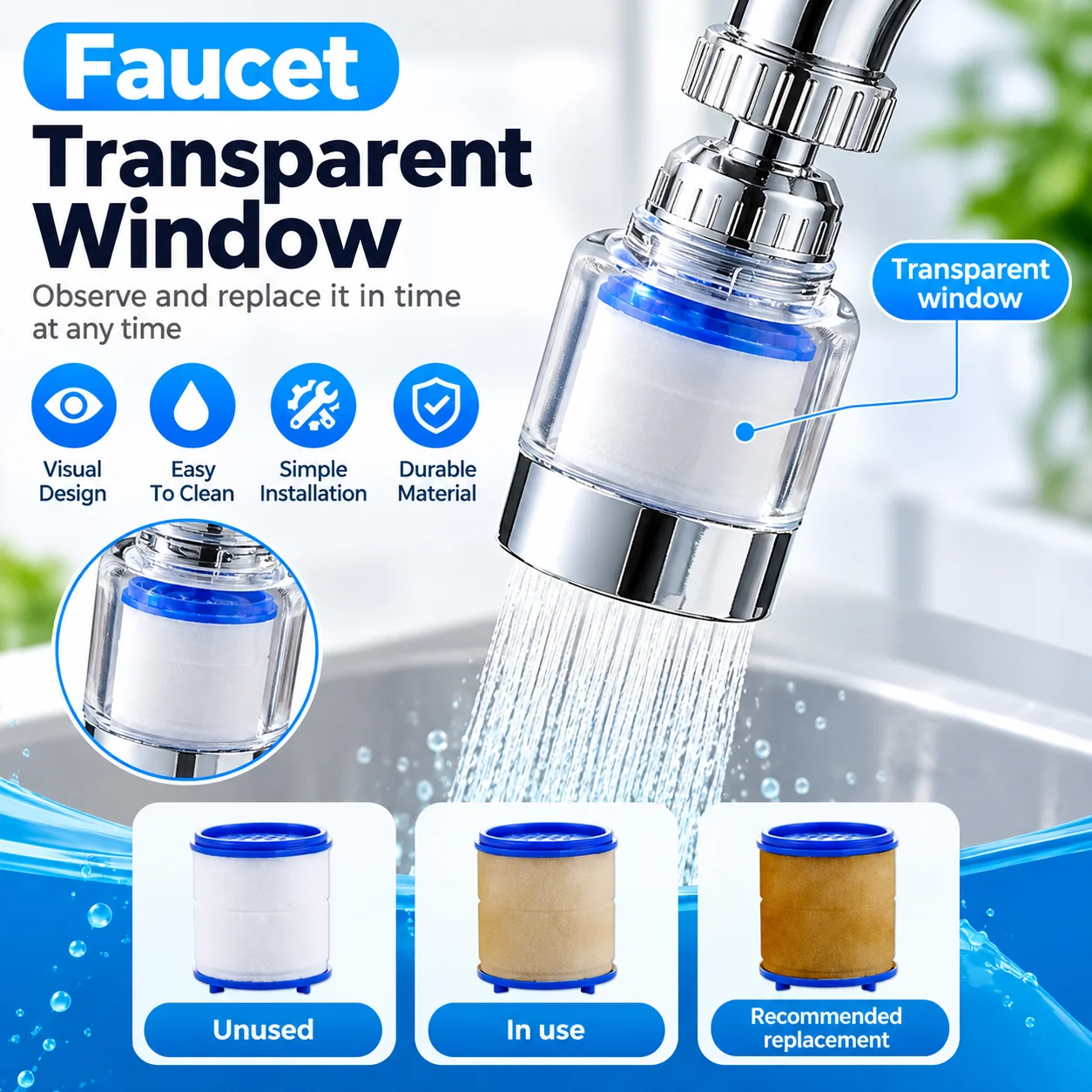 Household Faucet Filter Splash-proof Head Shower Water Filter Universal Kitchen Tap Water Booster Extension Extender