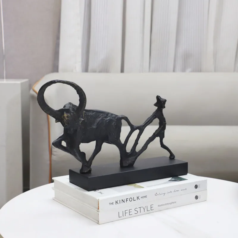 Nordic creative abstract cast iron farmer sculpture ornament porch hotel living room study soft decoration home accessories