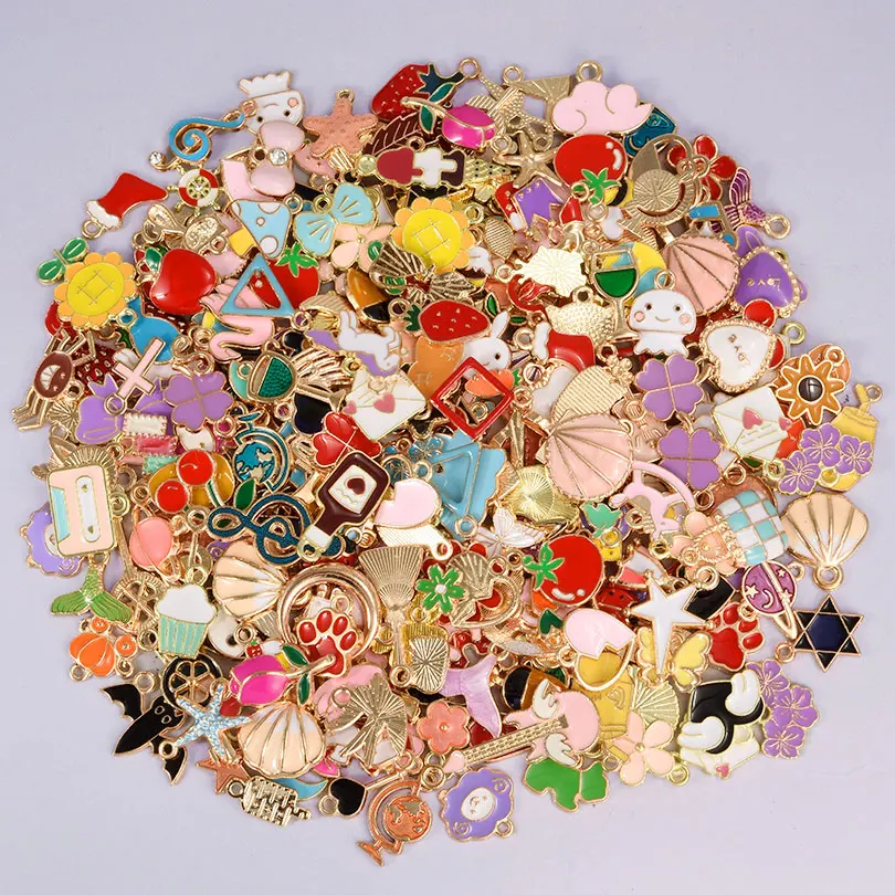 30/60/100pcs Random Mix Enamel/Drip Oil Charms For Jewelry Making Bulk Cute Charm Flower Heart Animal Music DIY Bracelet Pendant