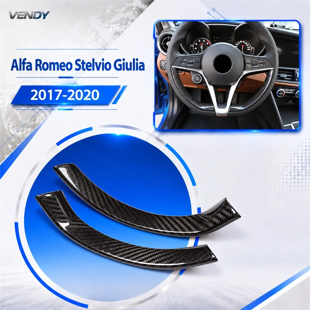 Real Carbon Fiber For Alfa Romeo Stelvio Giulia 2017-2020 Steering Wheel Sequin Decor Interior Cover Modified Parts Accessories