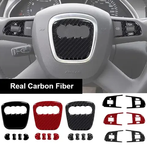Real Carbon Fiber For Audi A4 B8 8K A6 C6 4F Q5 8R Q7 4L A3 Car Steering Wheel Ring Trim Sticker Cover Auto Accessories