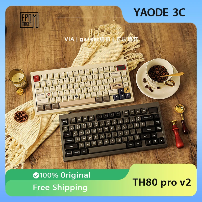 EPOMAKER TH80 PRO V2 Mechanical Keyboard Tri Mode Customized Gasket Colour Screen Hot Swap E-sports Gaming Keyboard PC Gift