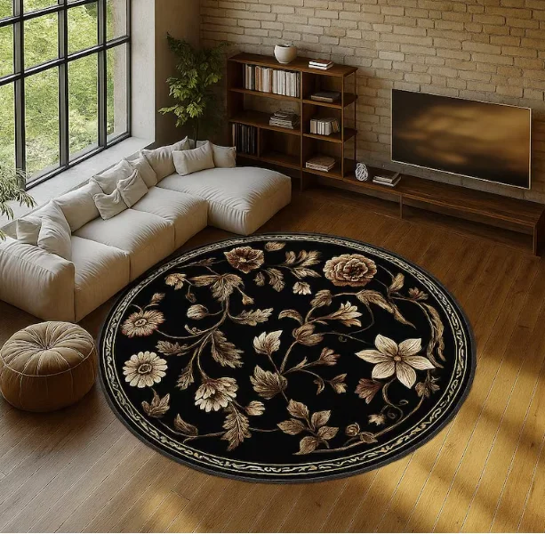 سجادة شرقية مستديرة قابلة للغسل برتقالي أزرق عتيق على الطراز الفارسي سجادة مستديرة بوهو لغرفة المعيشة ديكور المنزل