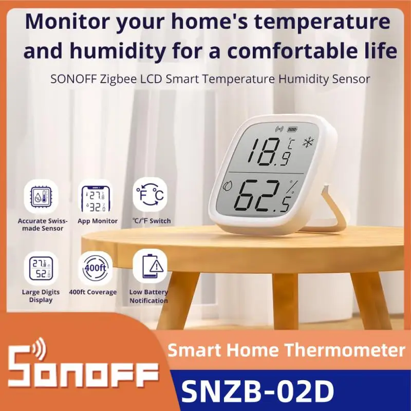 

1-10PCS SONOFF SNZB-02D Zigbee LCD Smart Temperature Humidity Sensor Ewelink Real-time Monitoring Work With Alexa Google Home