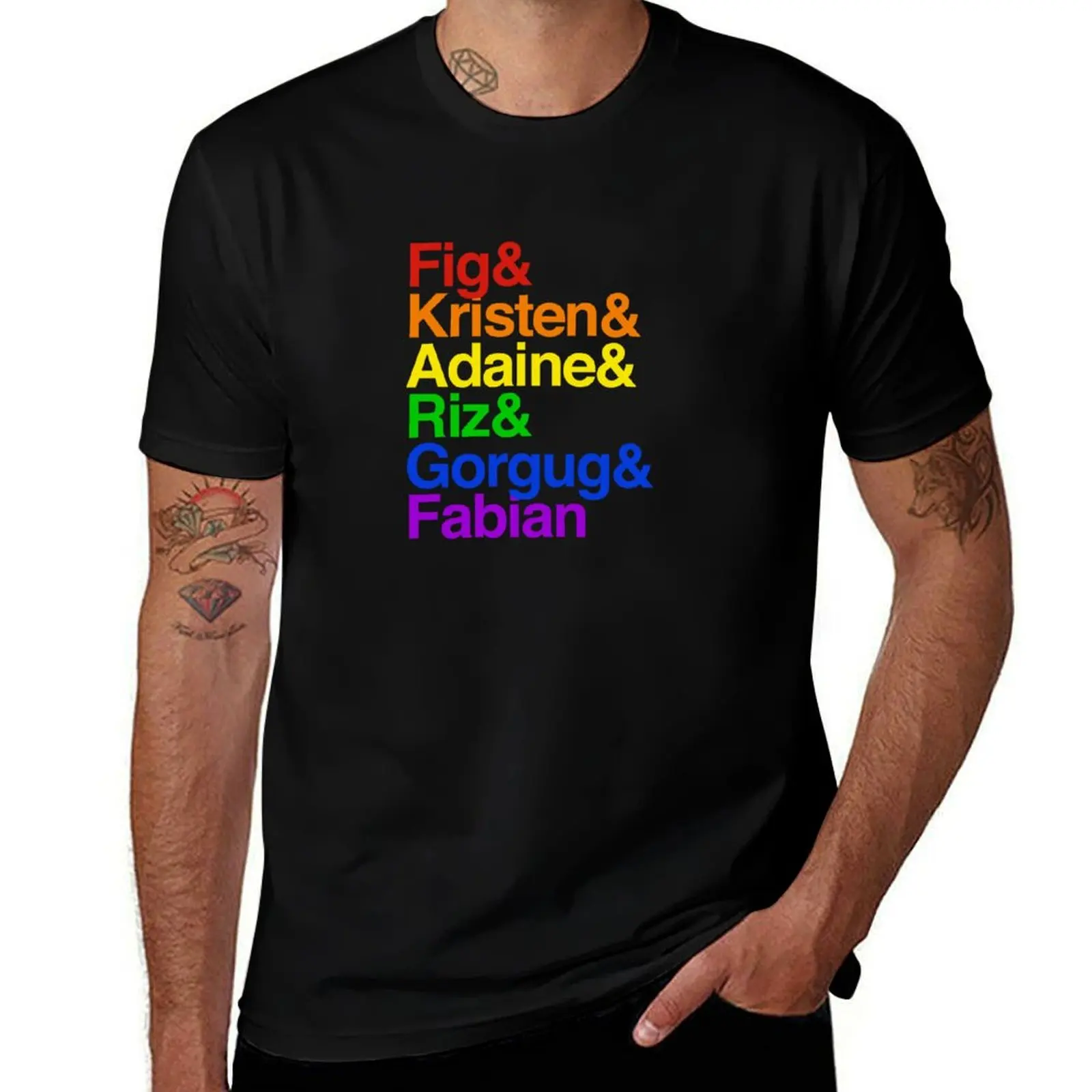 

Fantasy High Bad Kids Rainbow Helvetica Names T-Shirt Casual Street Style Short Sleeve Tee