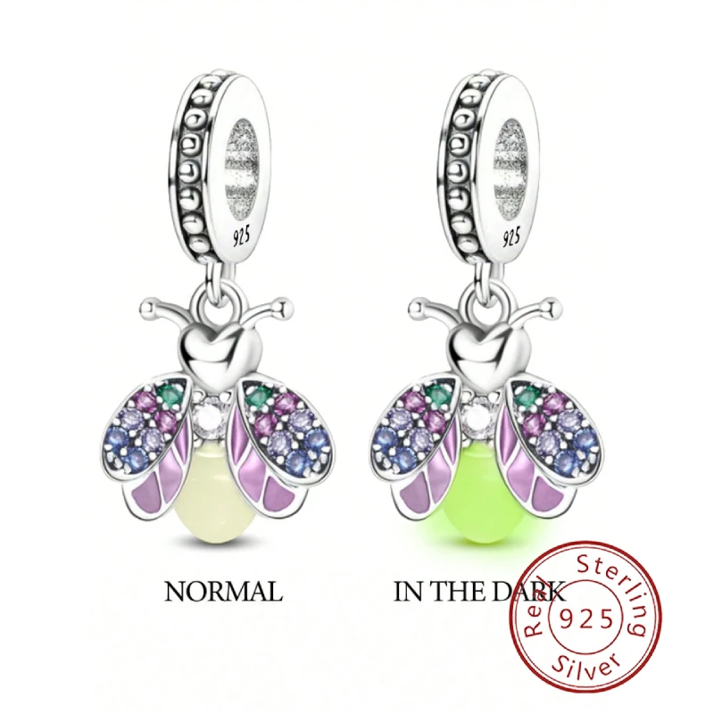 

925 Sterling Silver Luminous Colorful Fireflies Bee Charms Beads Animal Fit Diy Bracelet Making Gift Of Personalized Jewelry