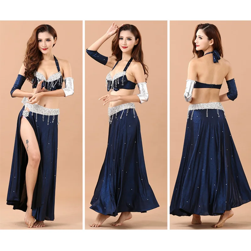 Disfraz de Danza del Vientre para Adultos de Halloween, Traje de Actuación de Danza India, Sujetador y Falda Larga para Mujer, Vestido de Fiesta de Danza Oriental