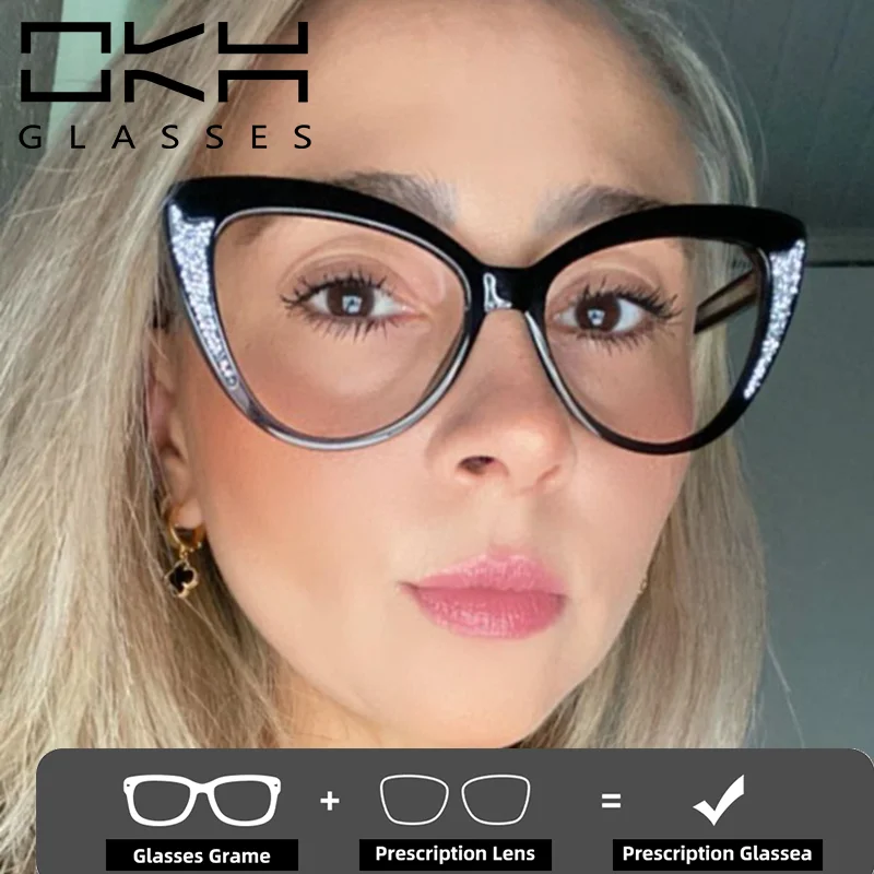 

OKH новые модные анти-синие оправы «кошачий глаз» очки по рецепту женские оптические очки для чтения при близорукости прогрессивные очки