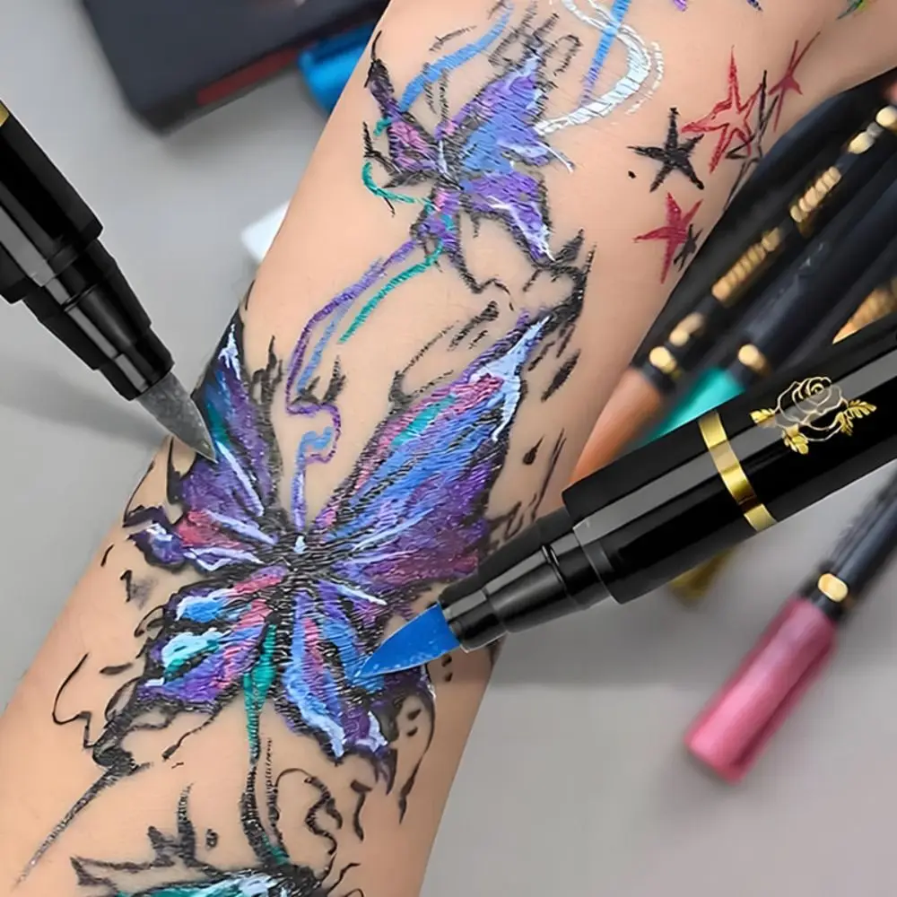 High Quality Metallic Temporary Tattoo Pen Soft Head 10 Colors Tattoo Doodle Pen Washable Tattoo Marker Pen Festival Use view 4