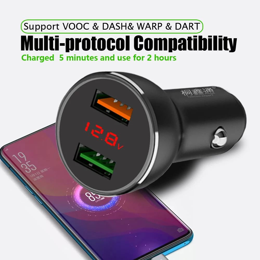 Dual USB Car Charger For OPPO rone6 A95  K9 VOOC Oneplus 7 Realme GT  Fast Charging Charger LED Display Mobile Phone Charger 65W