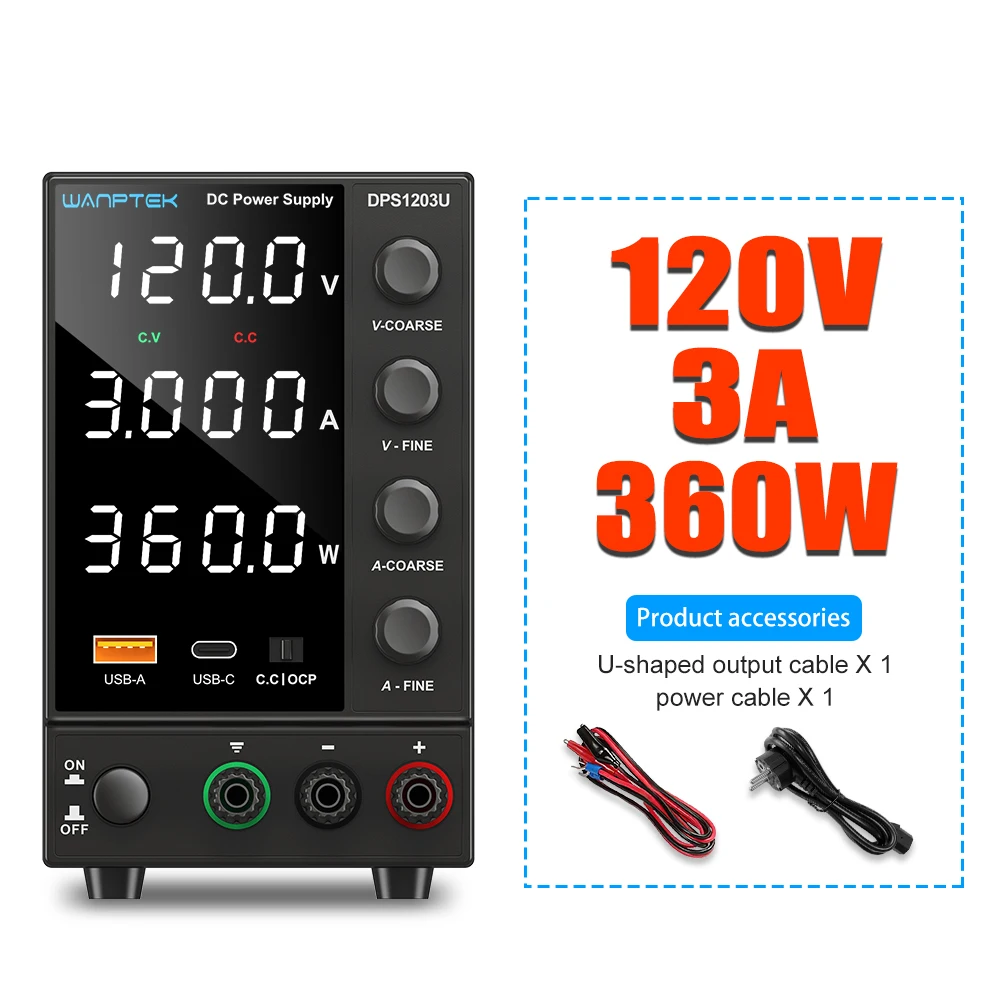 Wanptek 30V 10A 60V 5A 120V 3A DC Voeding Bench Verstelbare LED Laboratorium Stroombron Encoder Reguleren Spanning Stroom
