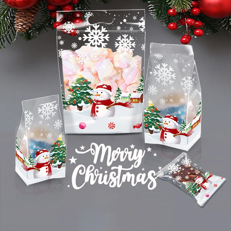 50Pcs Christmas Cute Snowman Plastic Gifts Bags Candy Cookie Baking Packaging Bag Christmas Decoration 2024 for Home New Year