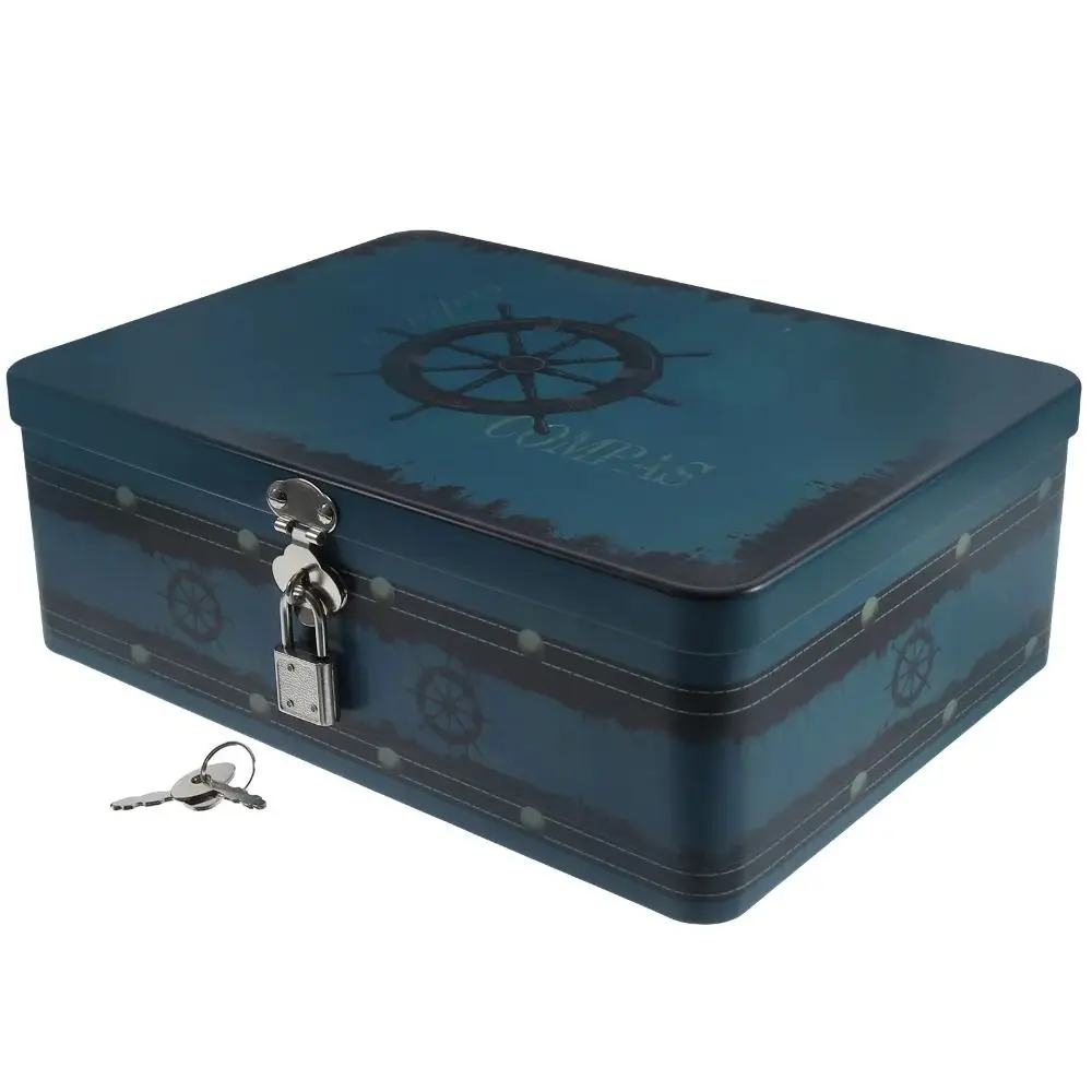 Large Capacity Tinplate Box with Lock Key Desktop Storage Case Metal Box Jewelry Storage Empty Box Sundries Storage Container