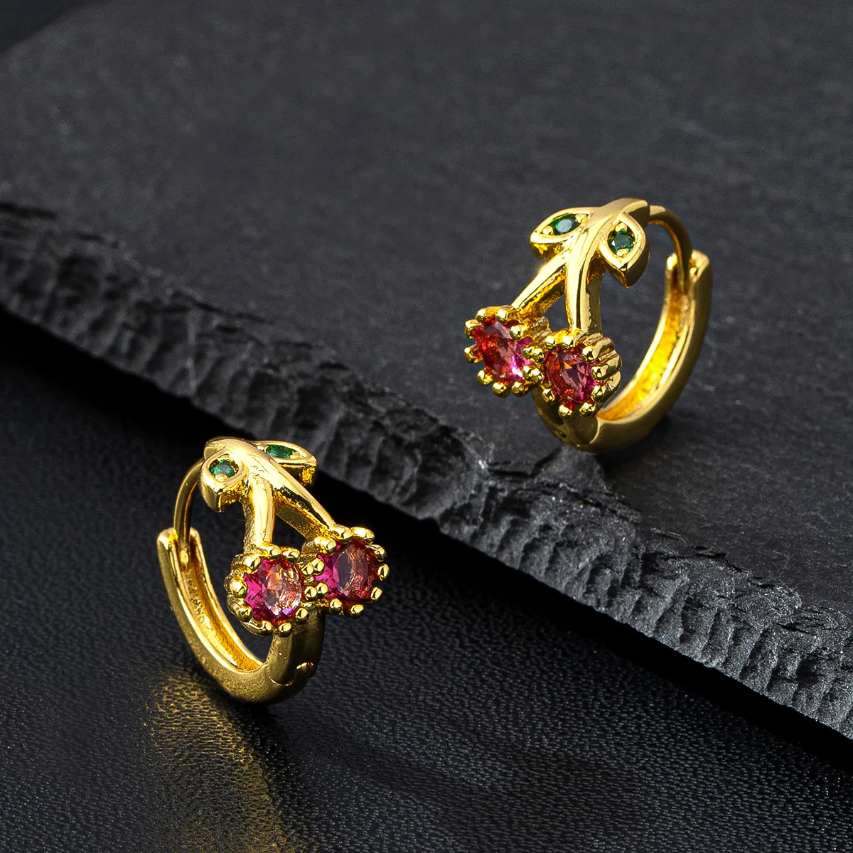 Summer Day New Fruit Tide Cherry  Geometry Inlay Zircon Earrings for Women Simple Delicate Cute Earrings Party Gifts Daily Wear