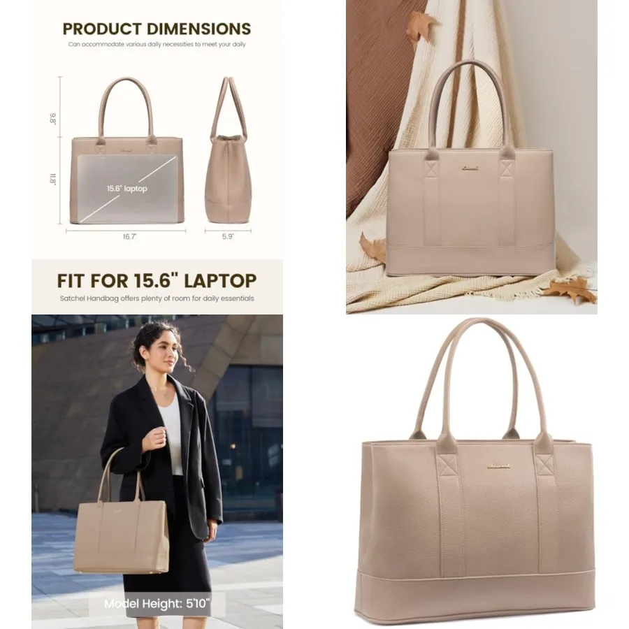

Laptop Bag for Women, Computer Work Tote Bag, Waterproof Leather Shoulder Bag, Large Capacity Busess Handbag, Office Briefcase