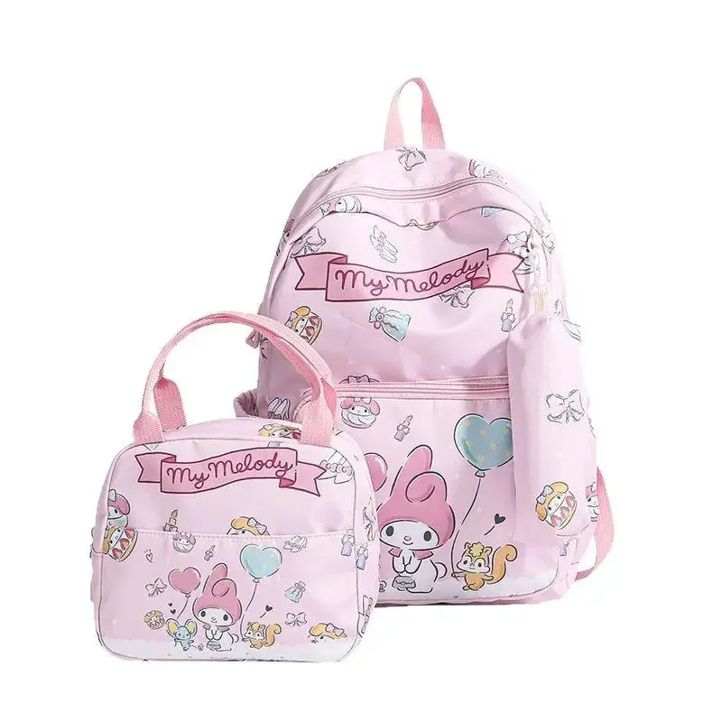 Mochila para niña con estampado Kawaii de gran capacidad, bolso escolar multifuncional para estudiante, bolsas de nailon Kuromi para mujer, 3 uds.