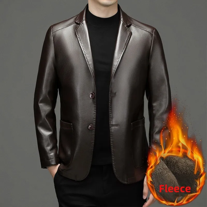 New Men Genuine Leather Blazers Jackets Slim Fit Suits Coats Quality Male Business Casual Sheepskin Leather Suits Jackets 4XL