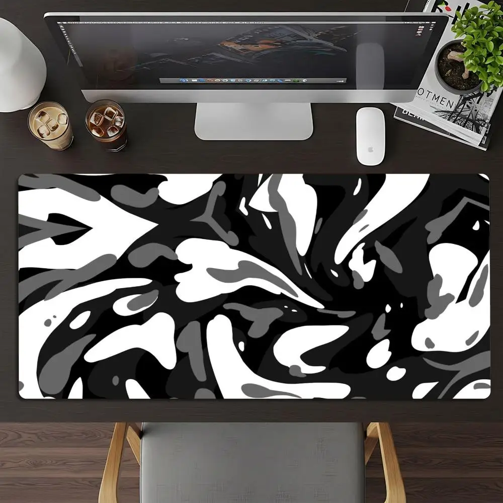 XXL Gaming Mouse Pad Black White Swirl Abstract Deskmat Non‑Slip Rubber Liquid Marble Art Pc Game Keyboard Mats Gamer Mausepad