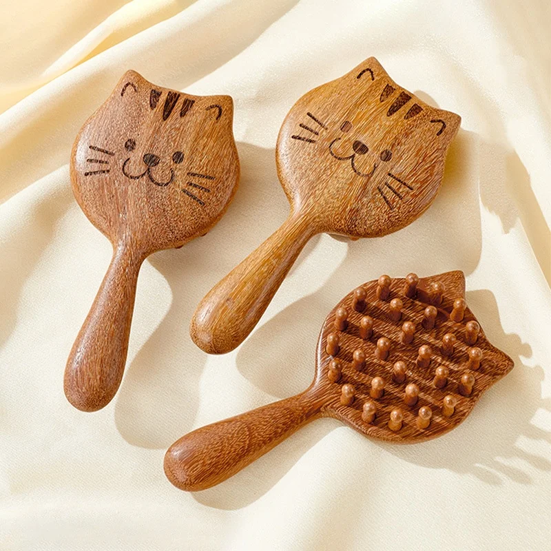 

Cat Sandalwood Nail Comb, Smooth Meridian Air Cushion Comb, Massage Head Airbag Comb, Portable Hairbrush for Home Use