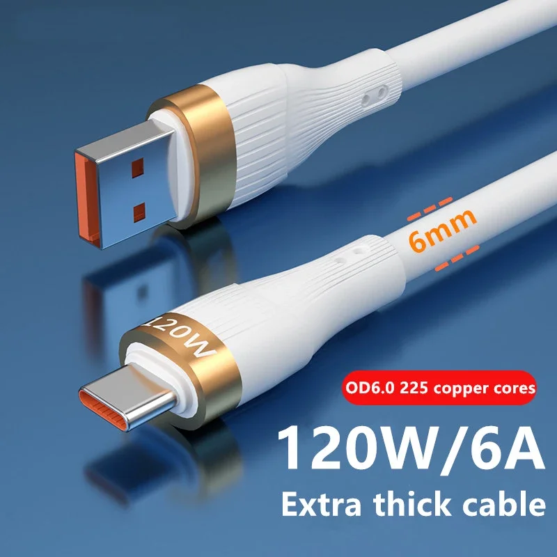 120W 6A Super Fast Charging Cable Usb Type-C Data Cable for Huawei P30 P40 Pro Xiaomi Poco Usb-Type-C Charger Data Cable