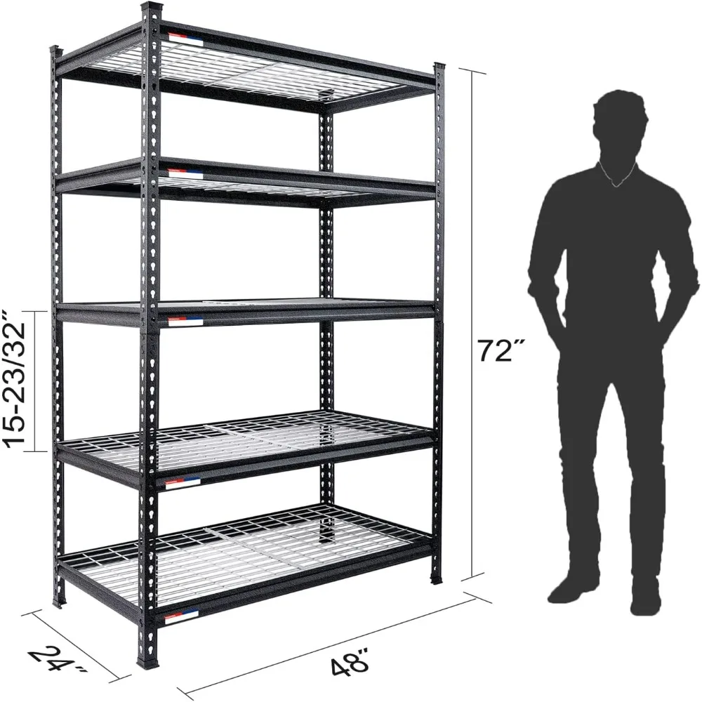 5-Tier Metal Storage Shelving Unit, 48”W x 24”D x 72”H, Adjustable Storage Rack Heavy Duty Shelf, 4000 lbs Load Capacity
