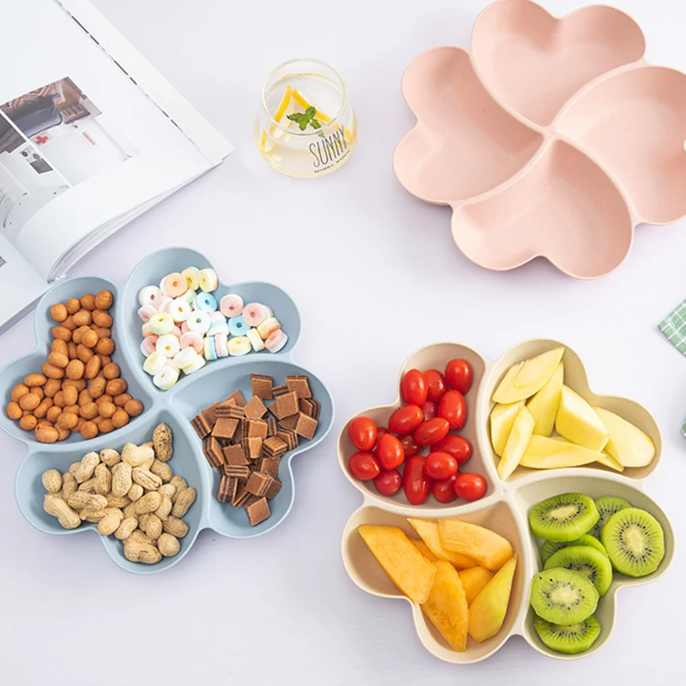

Melon Seeds Fruit Platter Office Snacks Plate Wheat Fiber Compartment Serving Tray