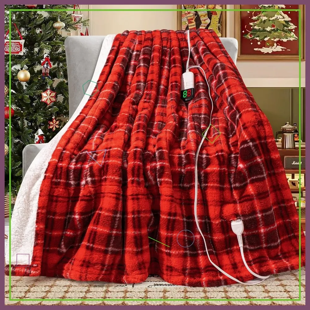 

50x60 Heated Electric Throw Blanket, 8 Heat Levels, Auto Off, Overheat Protection, ETL Certified, Plaid Red