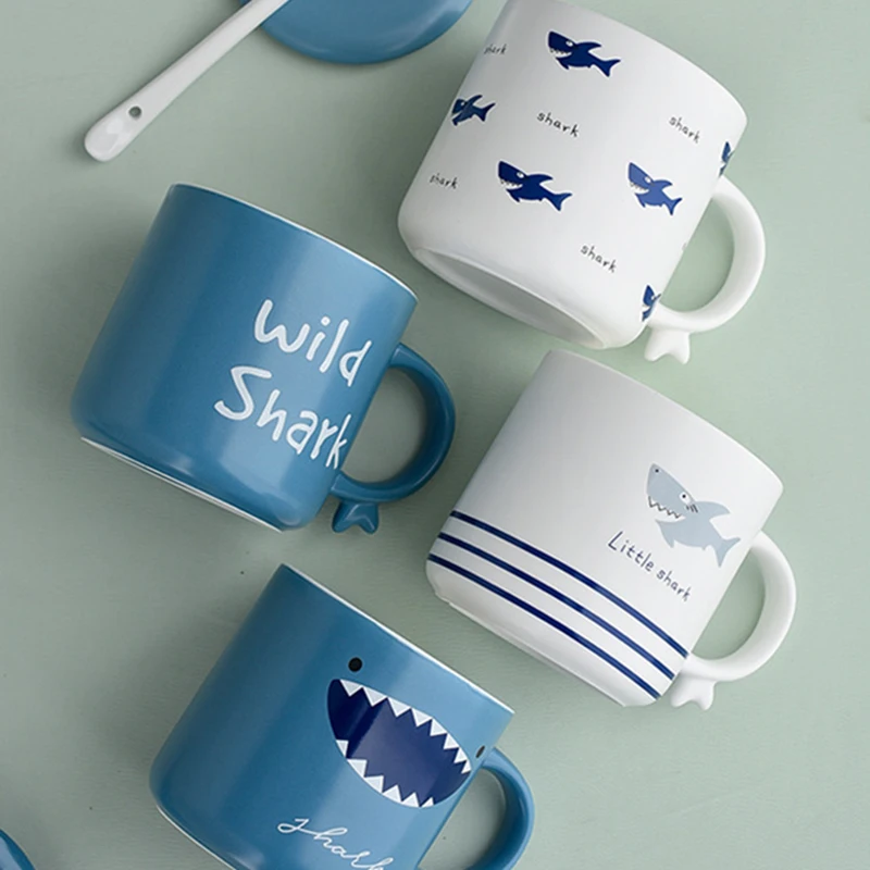 New Style Shark Ceramic Cup Breakfast Mug Beer Ceramic and Pottery Cup for Tea Cups Original Mugs Coffee Cups Go