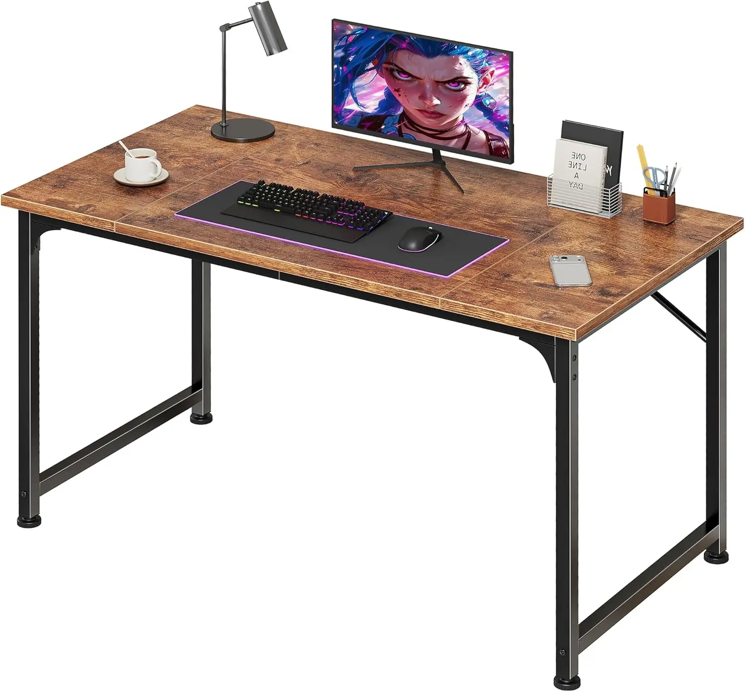 Gaming Desk Rustic Brown Wood 4 Inch Basic Function All Seasons Brown