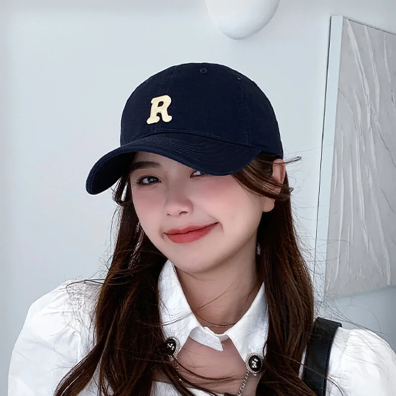 New Women\'s Versatile Korean R Alphabet Embroidered Baseball Cap Curved Brim Outdoor Shade Autumn Winter Widened Sunscreen Cap