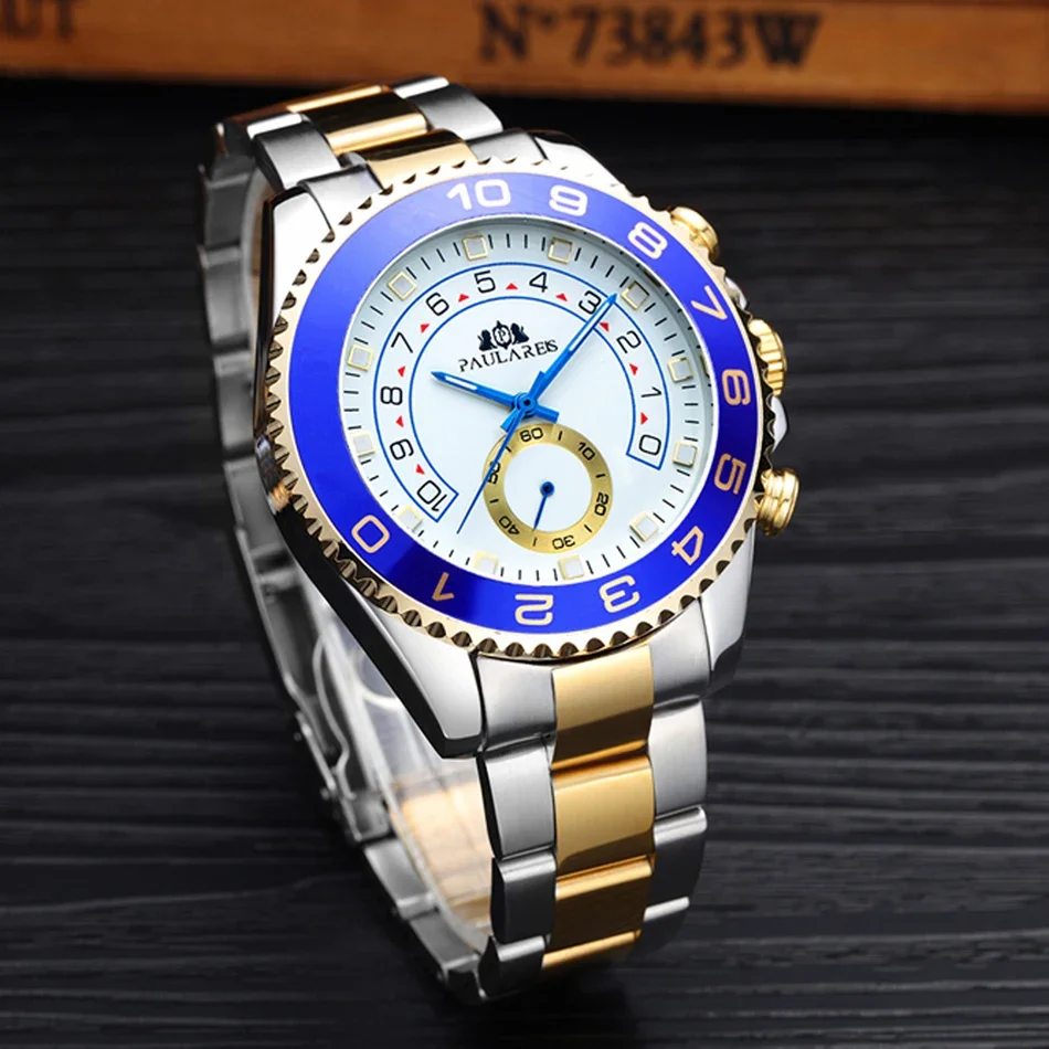 Orologio da uomo di lusso meccanico automatico a carica automatica in acciaio inossidabile casual oro blu Master Fashion