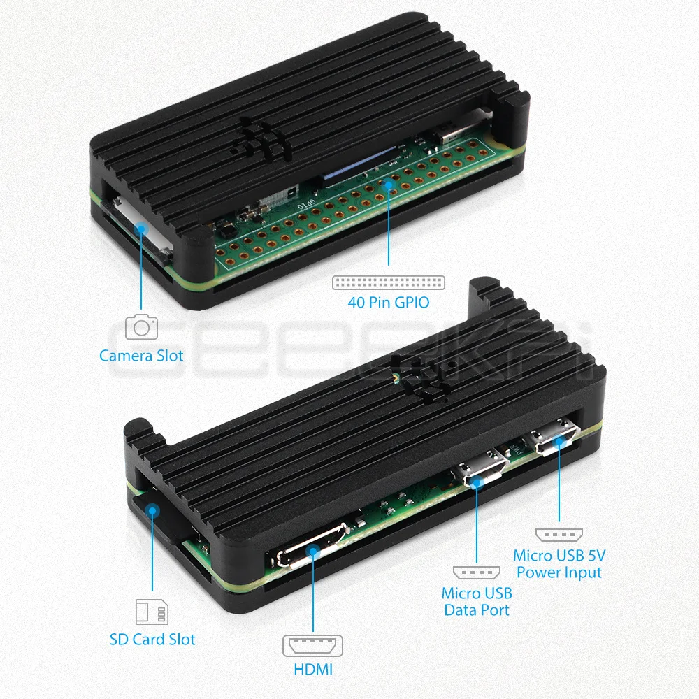 GeeekPi Raspberry Pi Zero 2 W Aluminum Enclosure CNC Armored Shell Case with Heatsink GPIO Header Passive Cooling